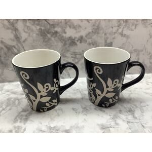 Tabletops Gallery Antique Fern Black and White Coffee Mugs - Set of Two